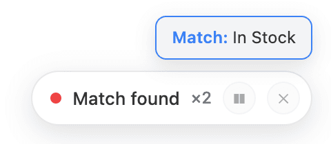 RefreshPilot page monitor alert on the webpage: Match found, In Stock